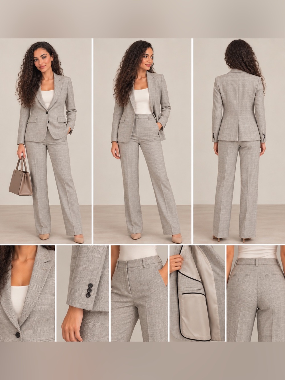 Mango Cream Greige Tailored Blazer & Pants Suit Set